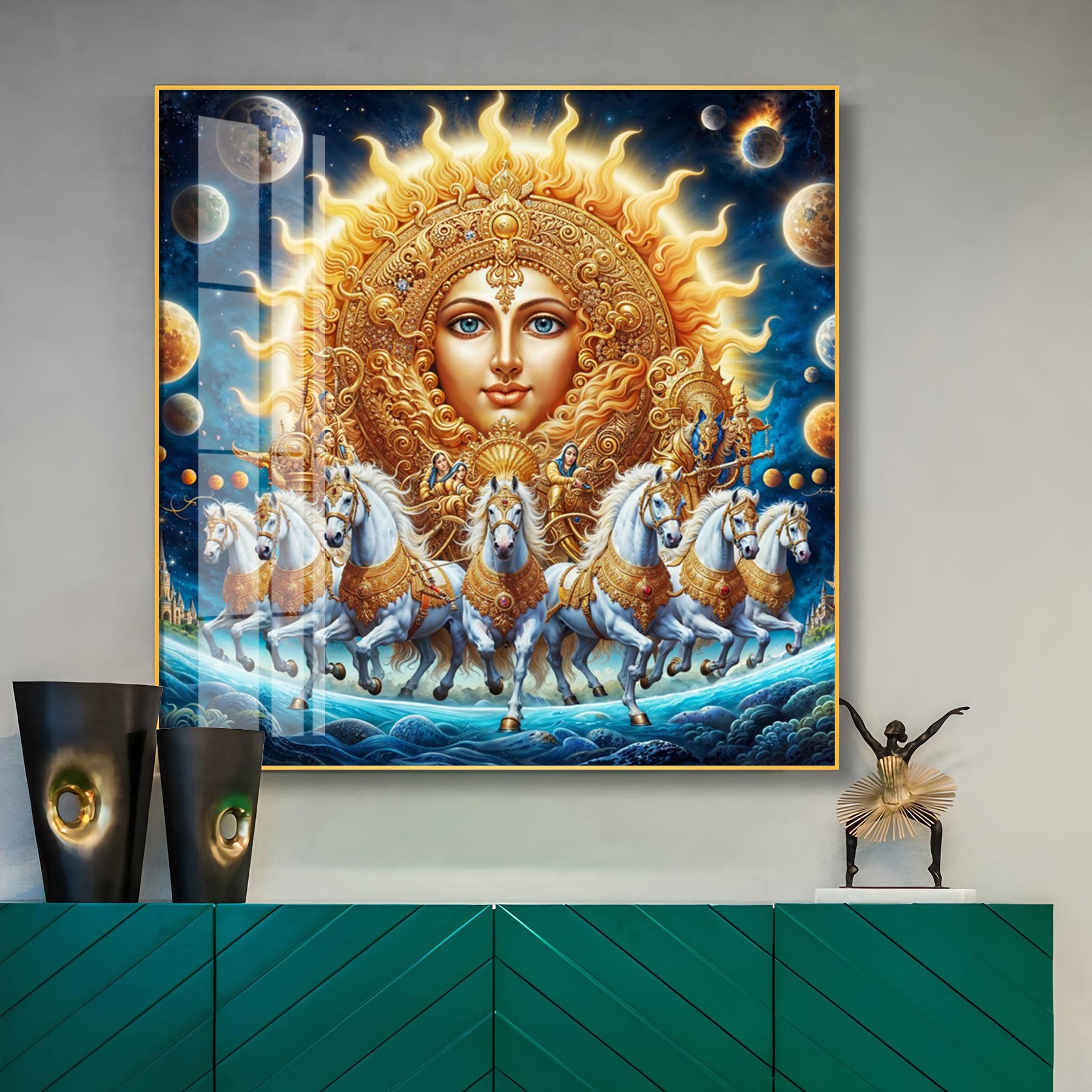Horses in Bloom Premium Acrylic Square Wall Art