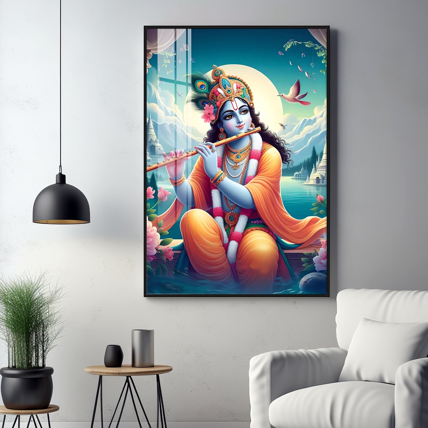 Lord Krishna Devotion Premium Vertical Acrylic Wall Art