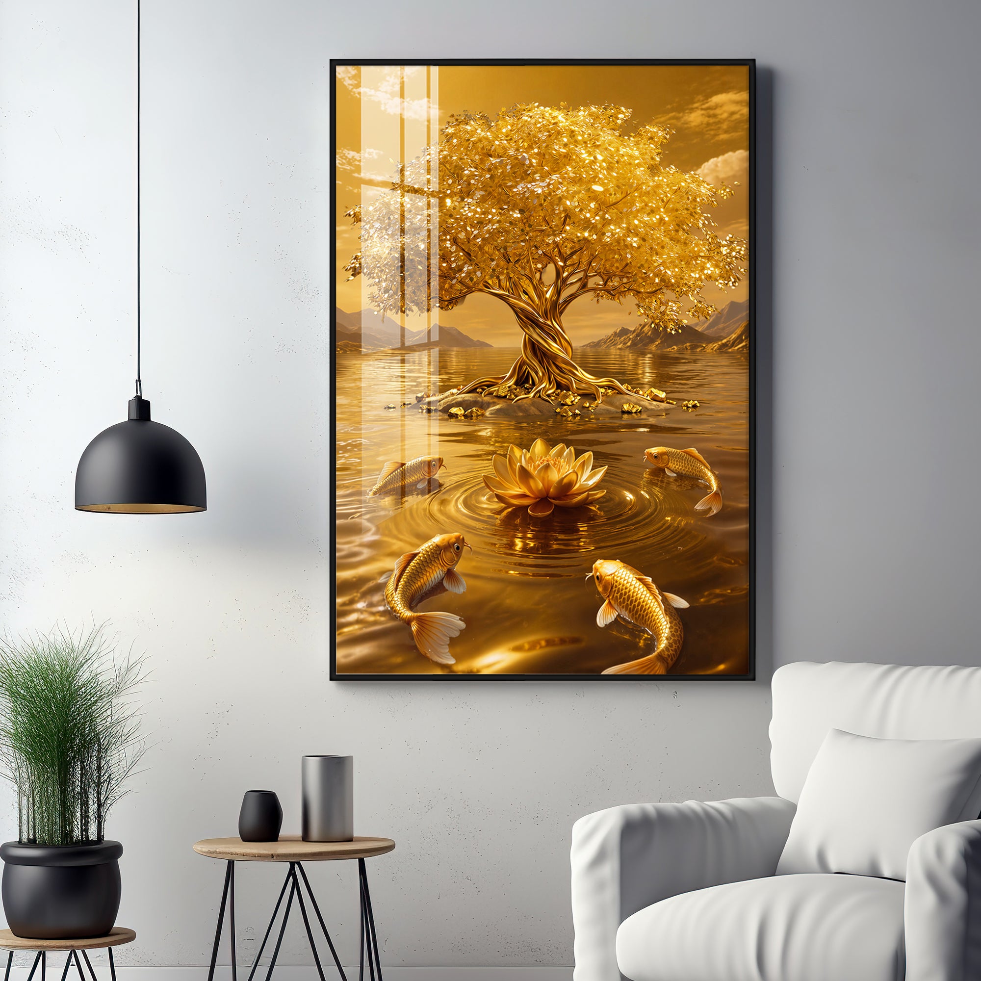 Money Tree With Koi Fish Premium Acrylic Vertical Wall Art
