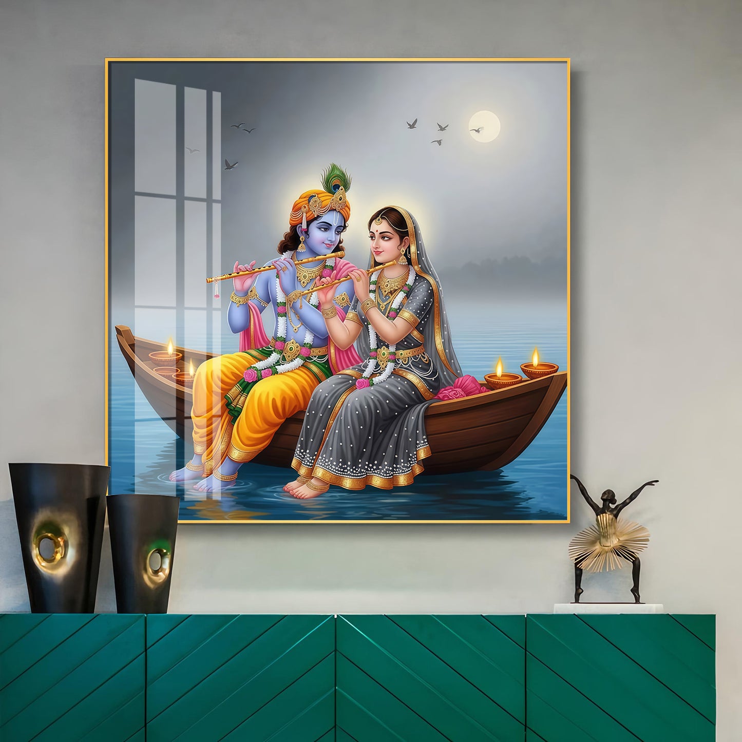 Loving Souls Of Radha Krishna Premium Acrylic Square Wall Art