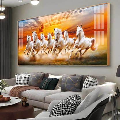 Vastu Seven Running Horses In Morning Premium Acrylic Horizontal Wall Art