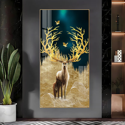 Deer With Golden Antlers Premium Acrylic Vertical Wall Art