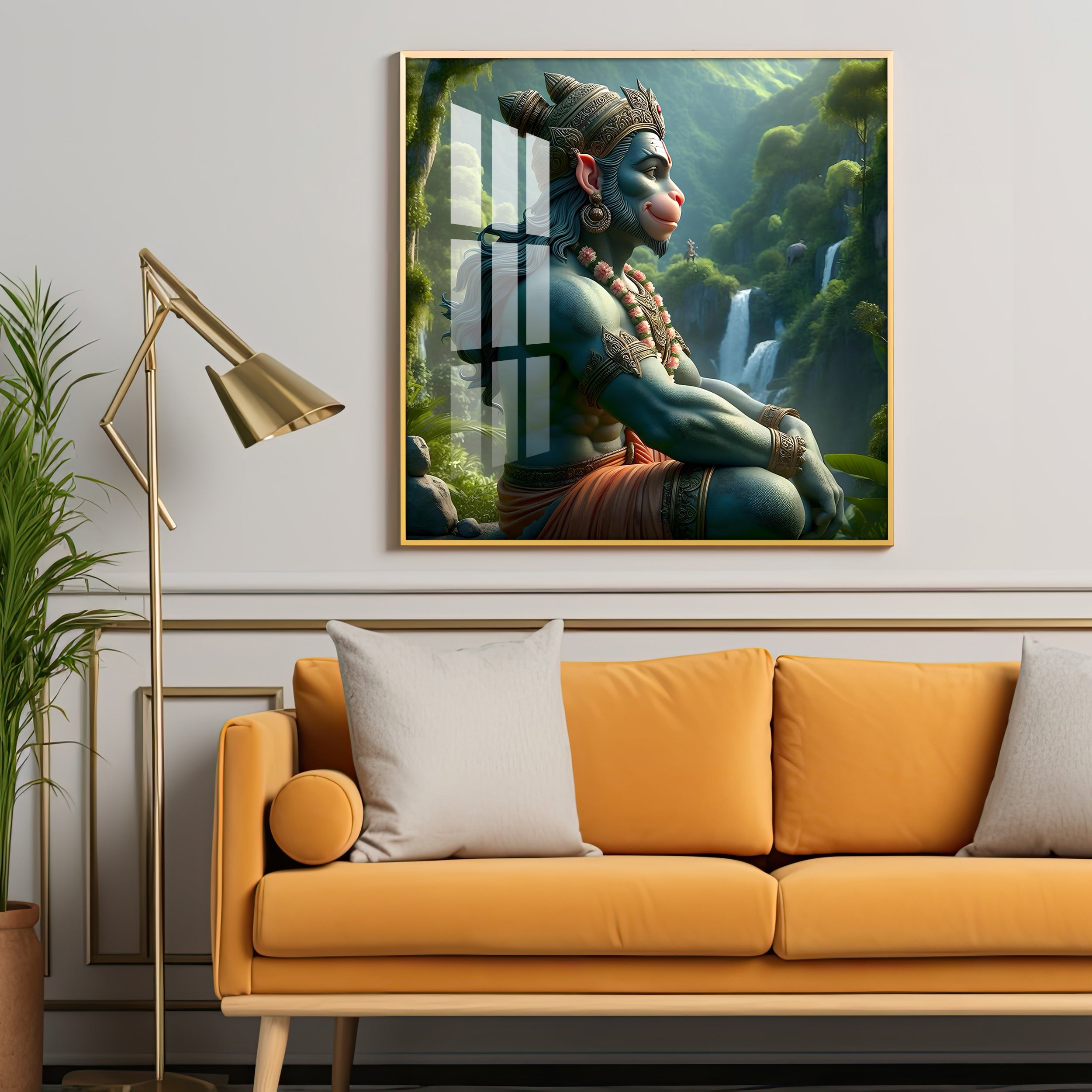 Meditating Hanuman Premium Acrylic Square Wall Art