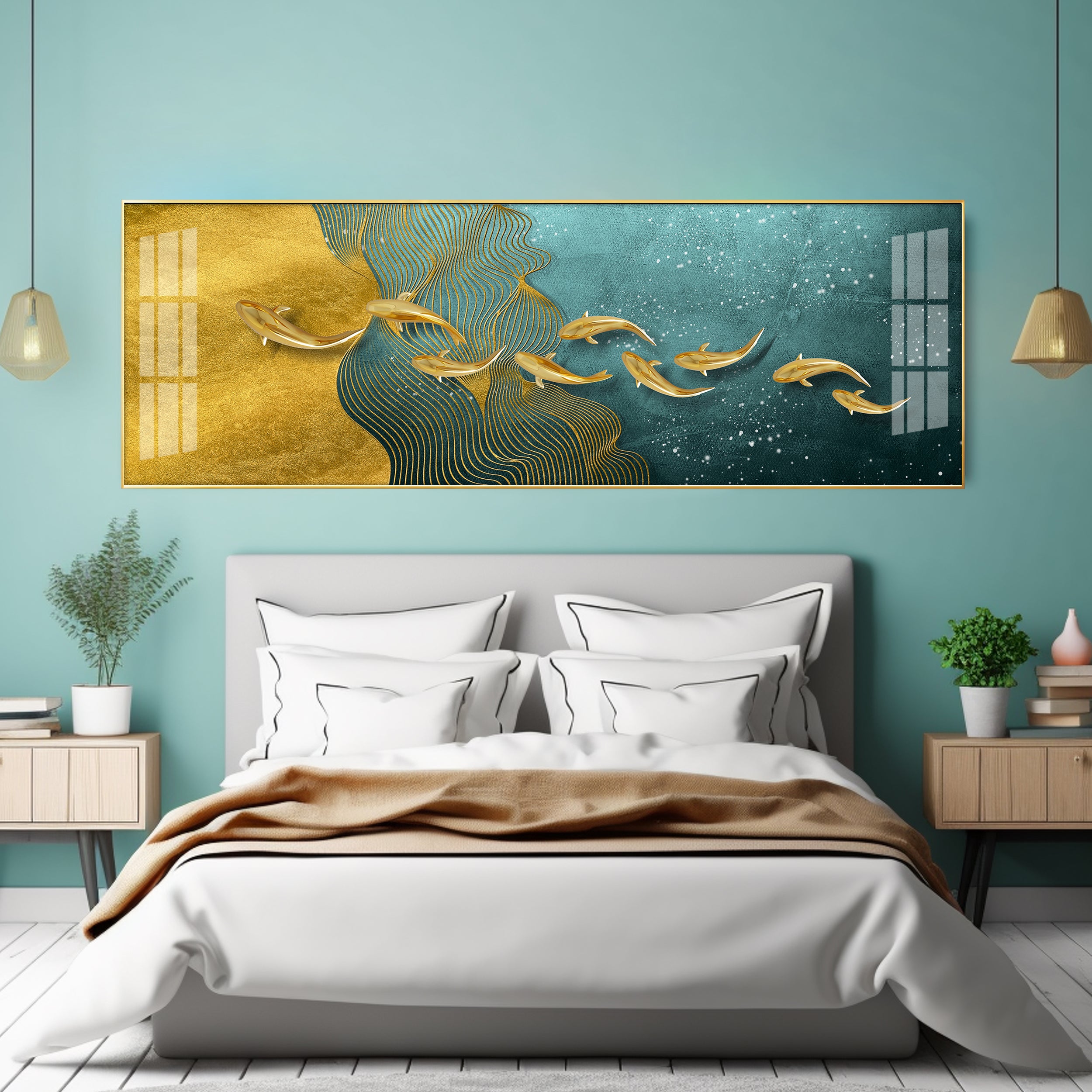 Chasing The Gold Luxury Crystal Horizontal Wall Art