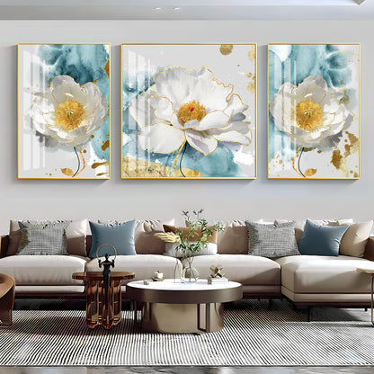 White Peony Blossom Flowers Premium Acrylic Wall Art (Set of 3)