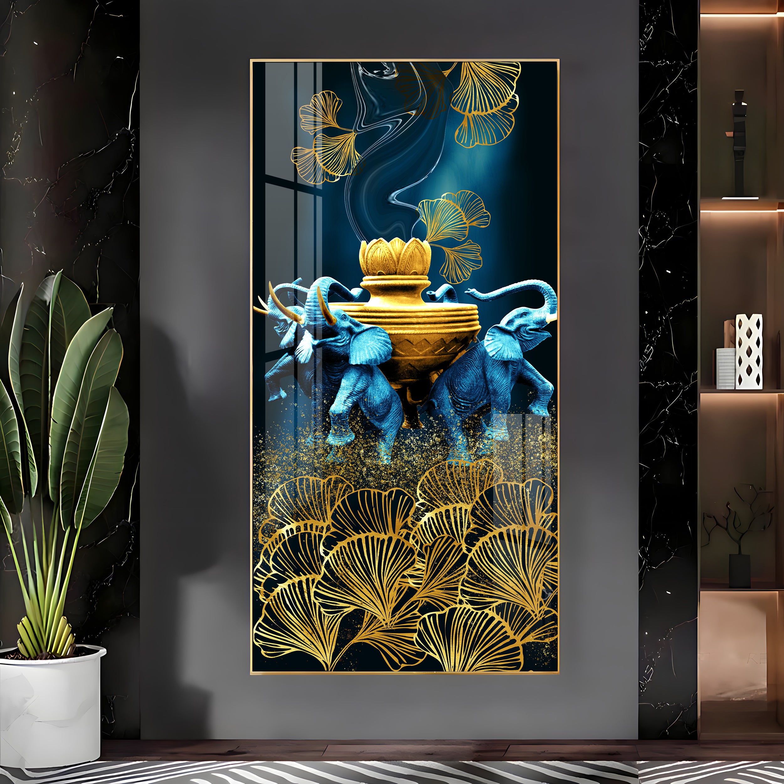 Elephant & Leaf Premium Acrylic Vertical Wall Art