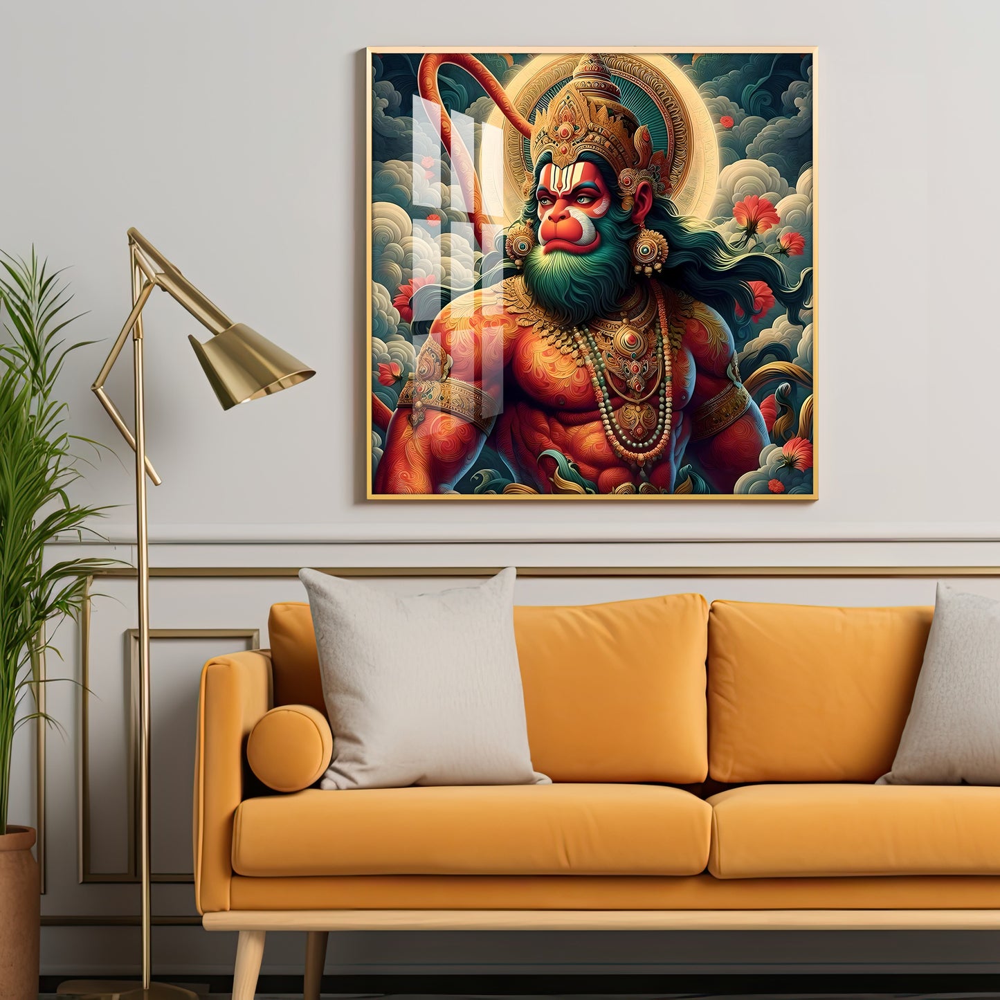 Veer Hanuman Ji Premium Acrylic Square Wall Art