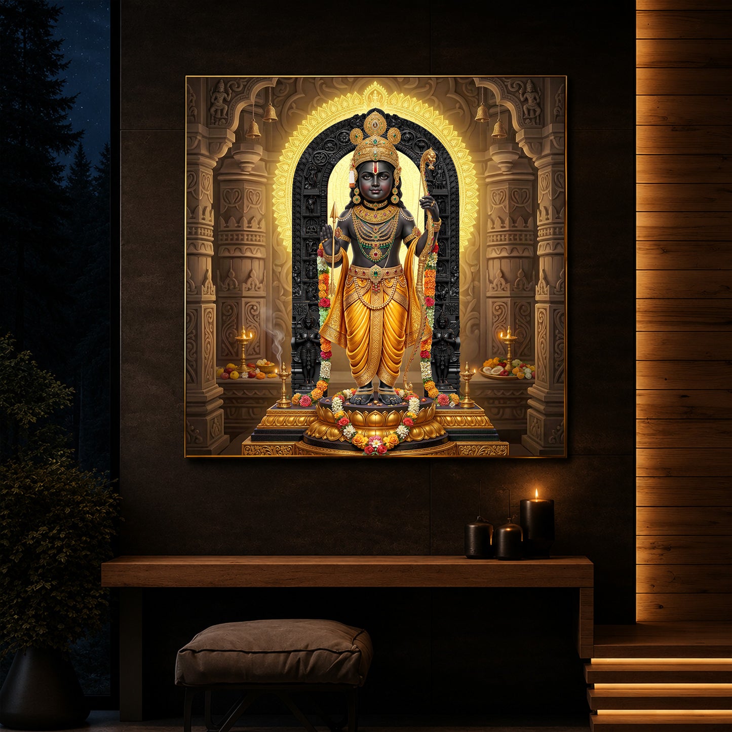 Shree Ram Modern Luxury Backlight Square Wall Art