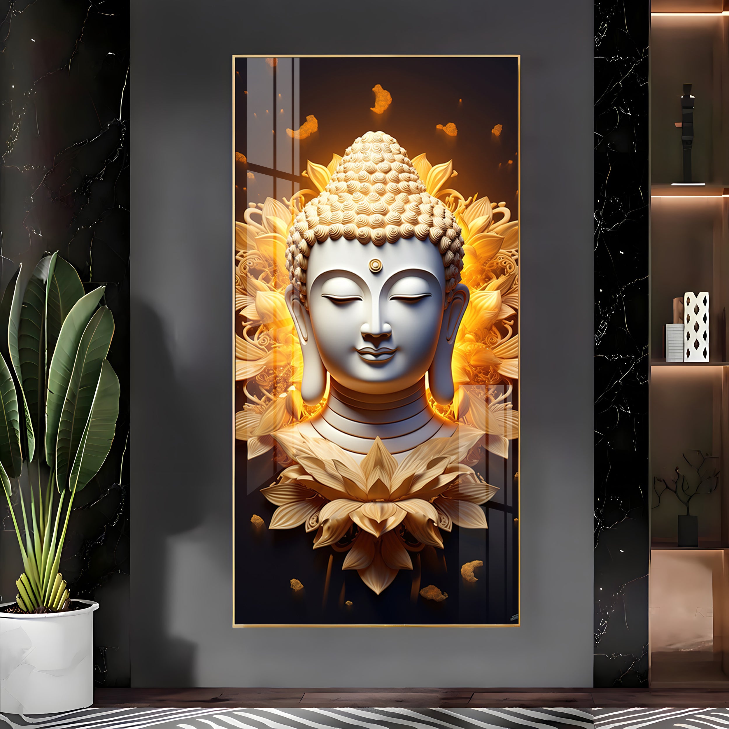 Buddha With Lotus Premium Acrylic Vertical Wall Art