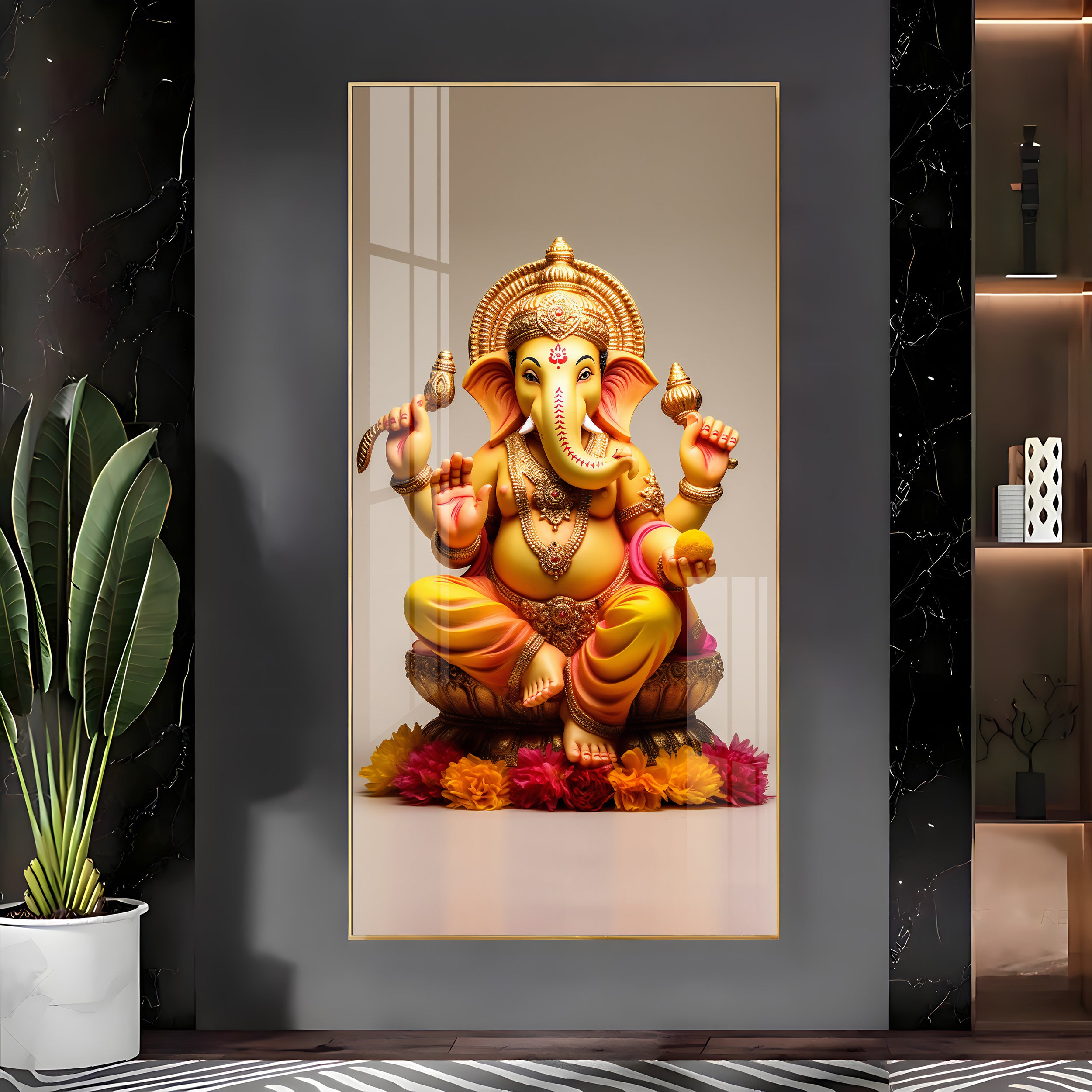 Lord Ganpati Premium Acrylic Vertical Wall Art