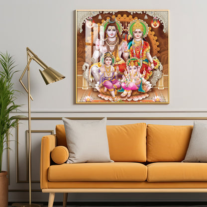 Shiv Parivar Premium Acrylic Square Wall Art - 24X24 inches / Gold