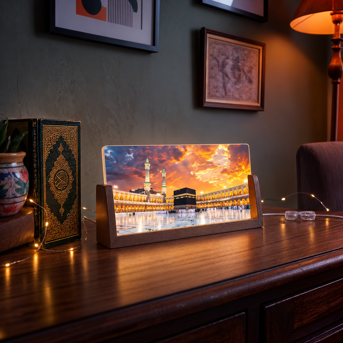 Mecca Sunset Acrylic LED Table Lamp - Wooden Stand