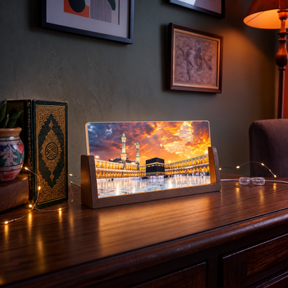 Mecca Sunset Acrylic LED Table Lamp - Wooden Stand