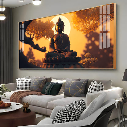 Sunset Fall Meditating Buddha Premium Acrylic Horizontal Wall Art