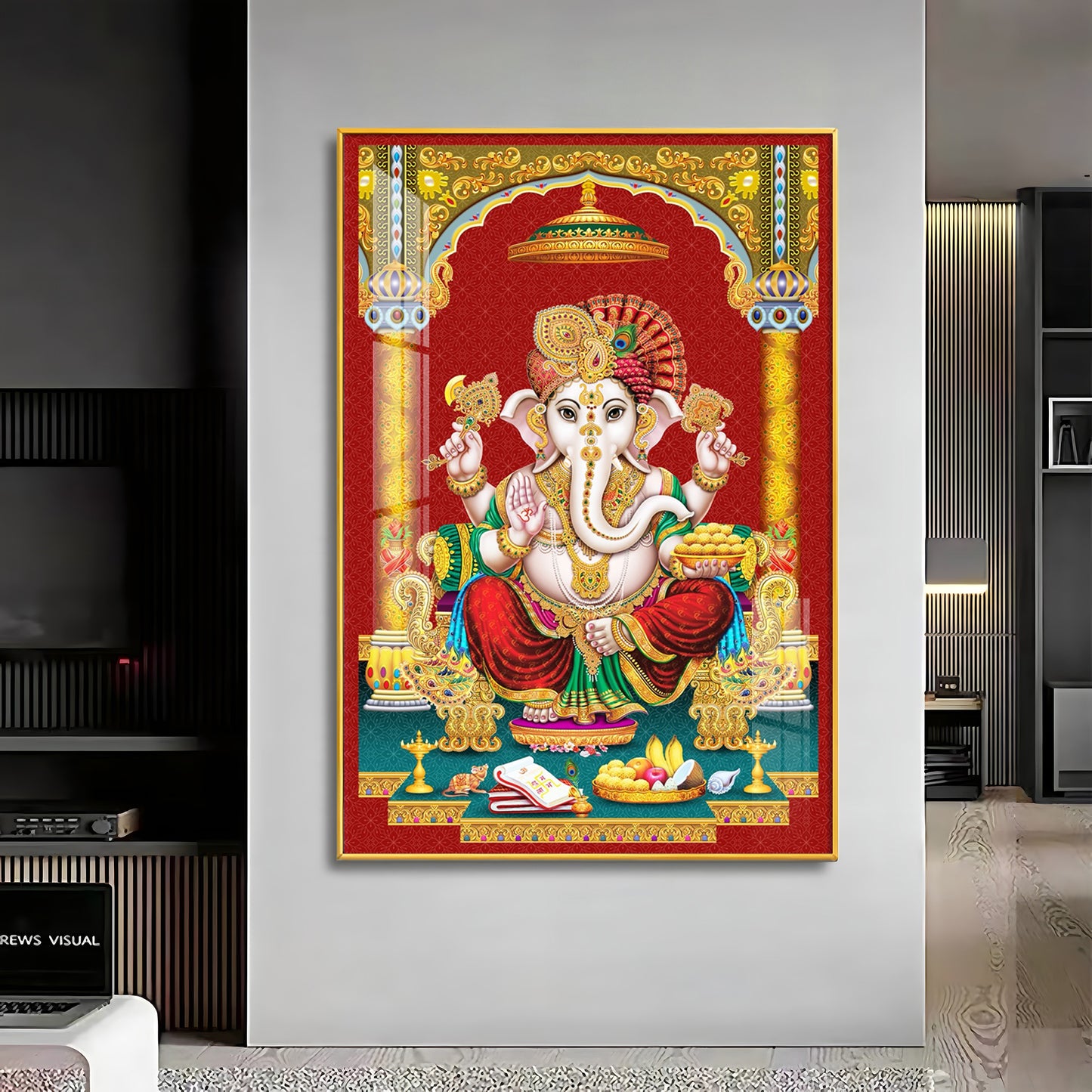 Majestic Lord Ganesha Premium Acrylic Vertical Wall Art