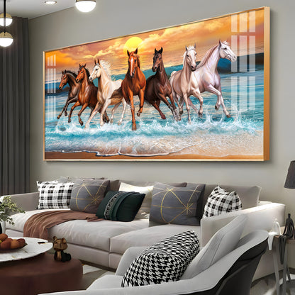 Seven Horses Running Premium Acrylic Horizontal Wall Art