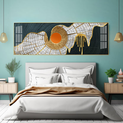 Golden Frill With Orange Circle Premium Acrylic Horizontal Wall Art