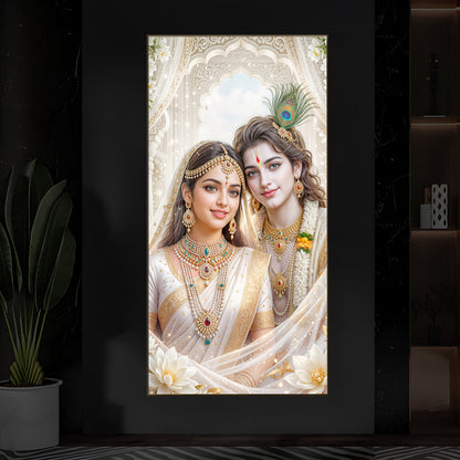 Mystical Love Of Radhe Krishn Modern Luxury Backlight Vertical Wall Art