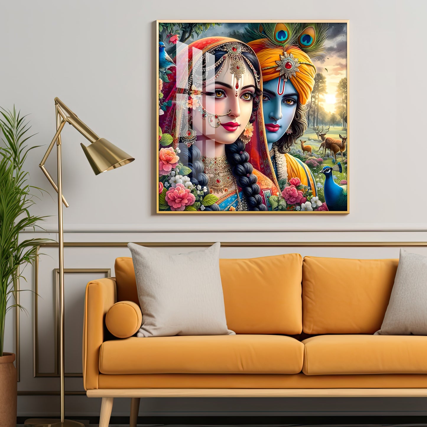 Lovely Radha Krishna Premium Acrylic Square Wall Art