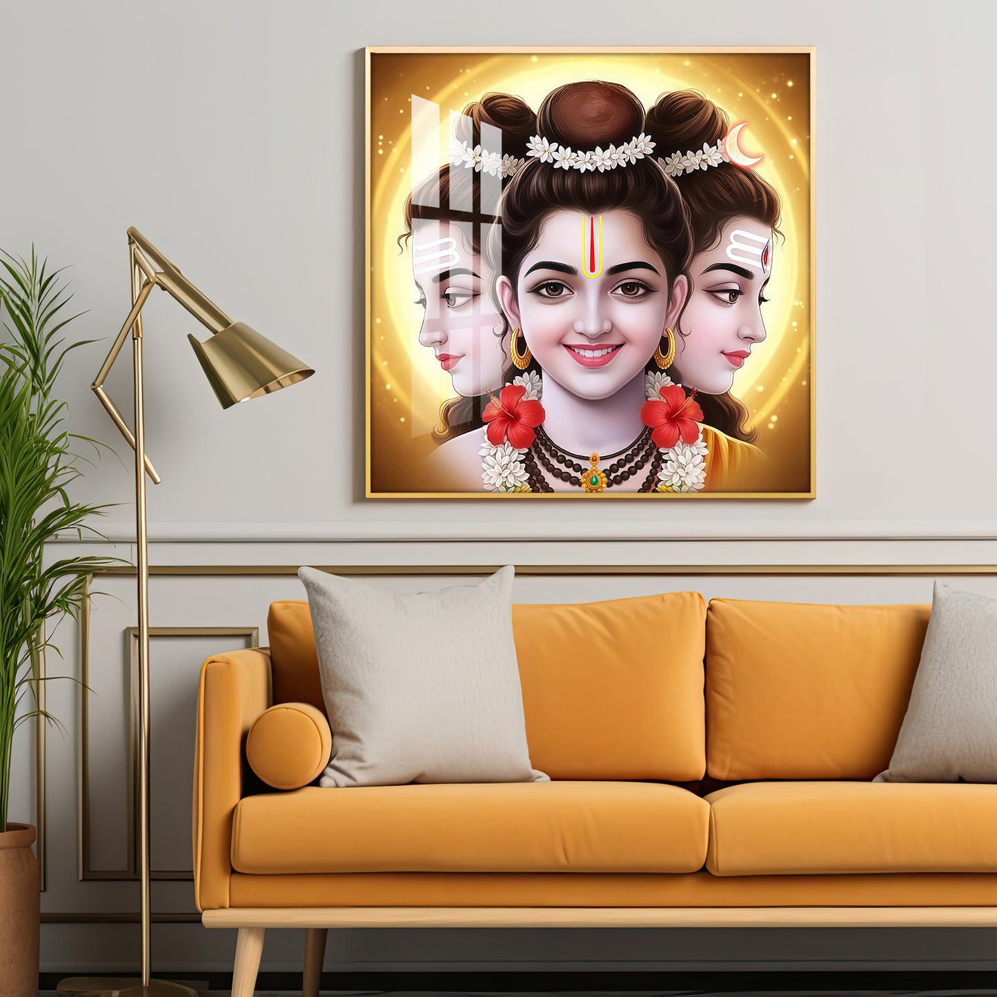 Divine Dattatreya Bhagwan Premium Acrylic Square Wall Art