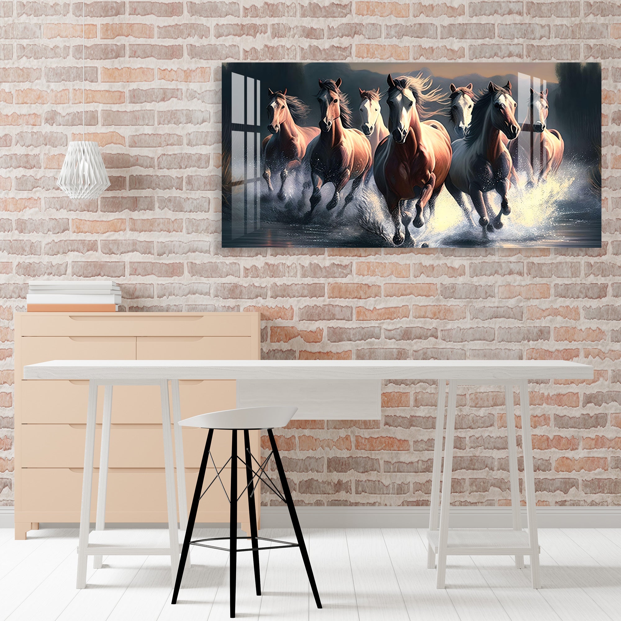 Horses Crossing River Acrylic Wall Art