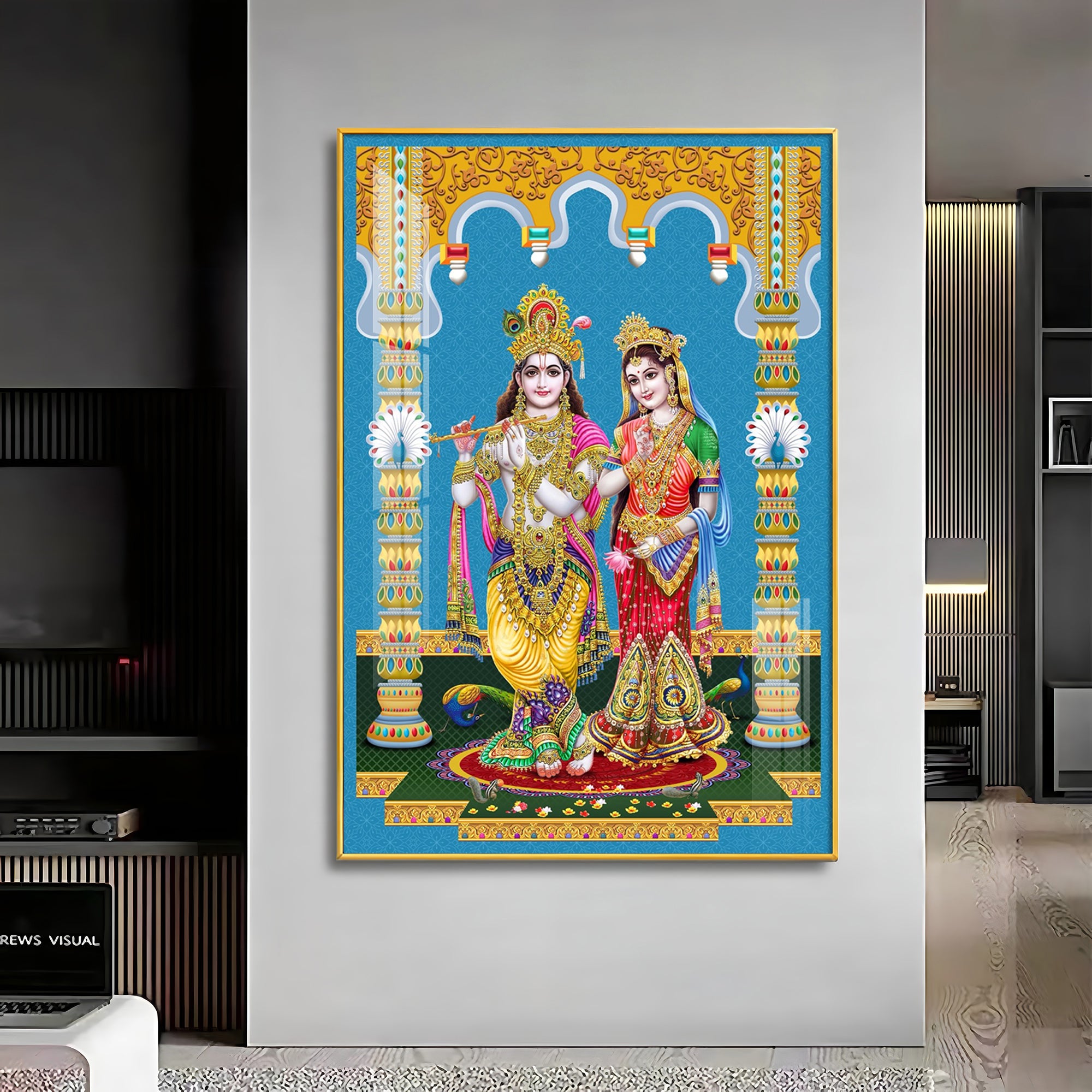 Divine Radha and Krishna Premium Acrylic Vertical Wall Art