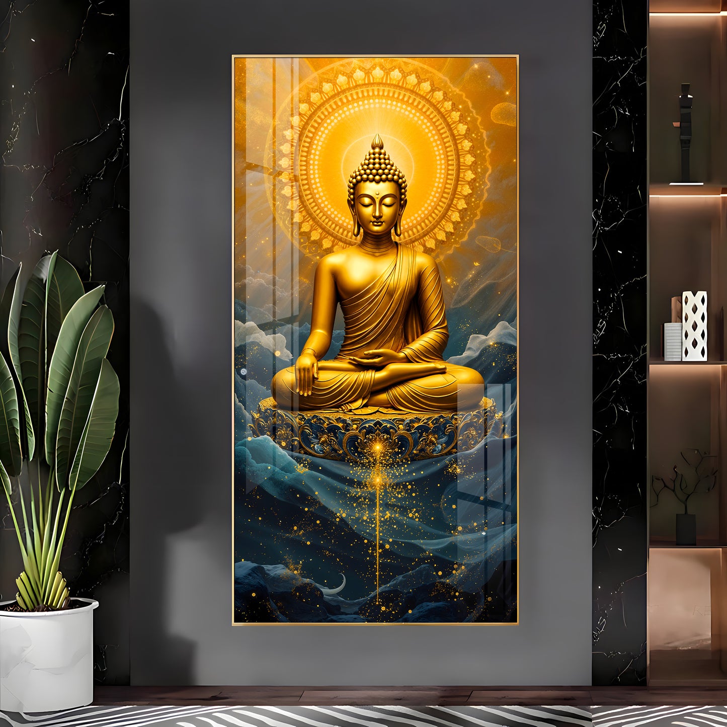Tranquil Gold Buddha Premium Acrylic Vertical Wall Art