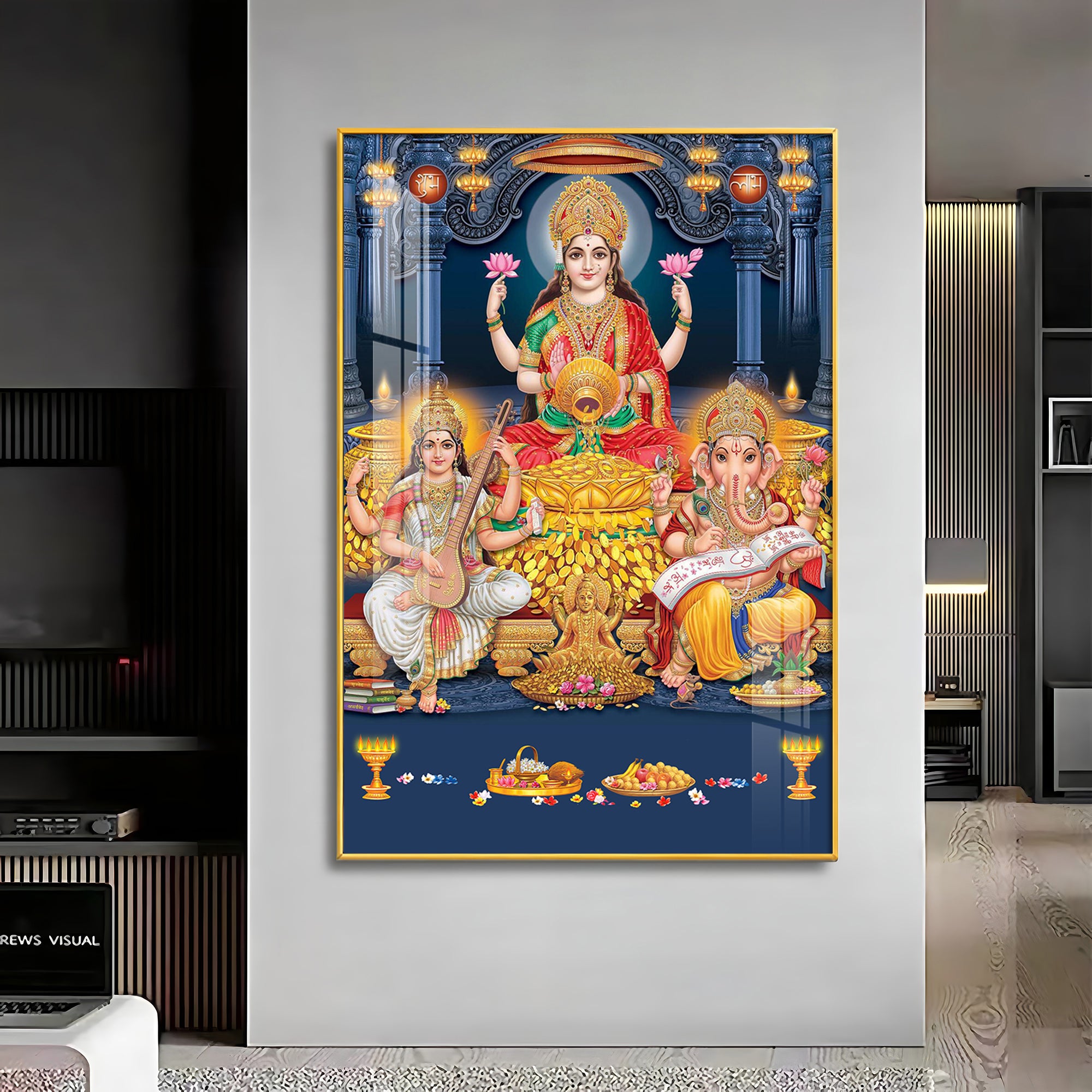 Spiritual Laxmi Ji With Flower Premium Acrylic Vertical Wall Art