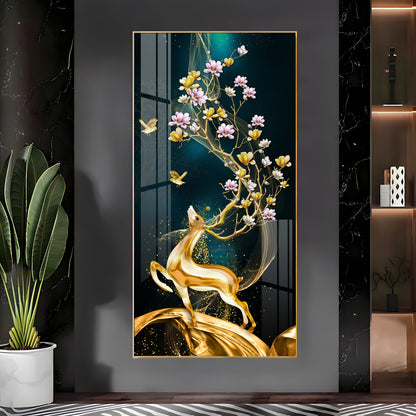 Heavenly Golden Deer Vertical Wall Art