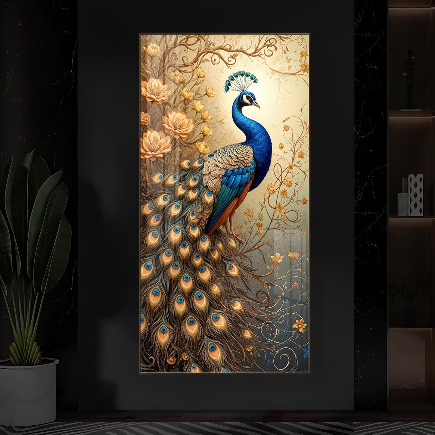 Beautiful Peacock Modern Luxury Backlight Vertical Wall Art