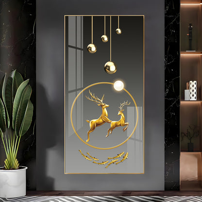 Dancing Golden Reindeer Premium Acrylic Vertical Wall Art