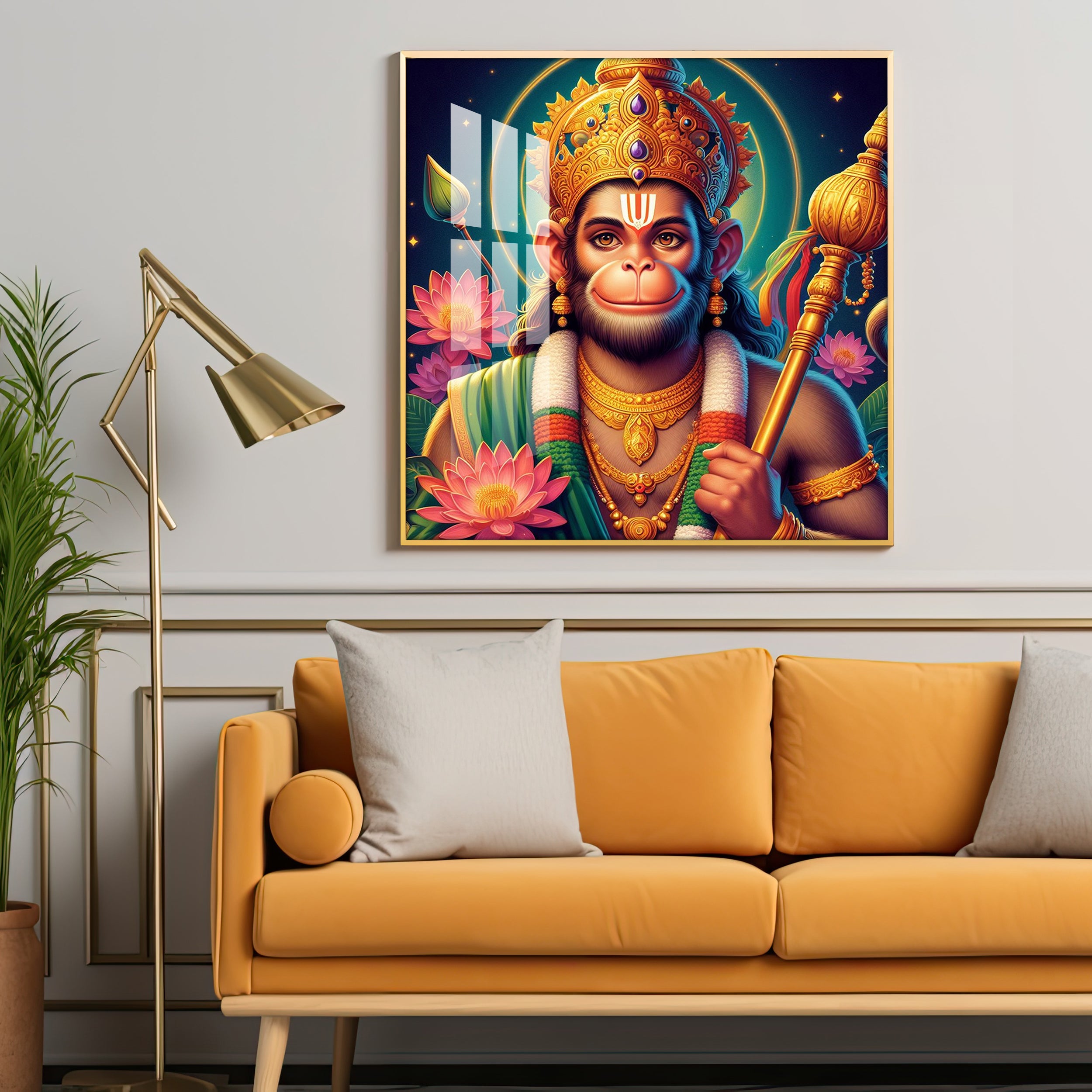 Lord Hanuman Premium Acrylic Square Wall Art