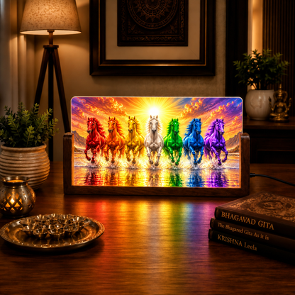Seven Horses Acrylic LED Table Lamp - Wooden Stand
