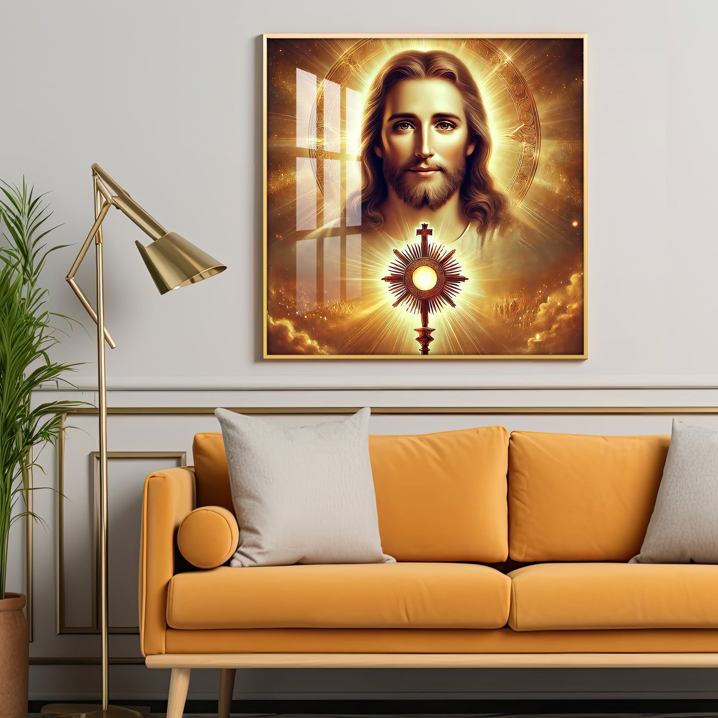 God Jesus With Cross Symbol Premium Acrylic Square Wall Art