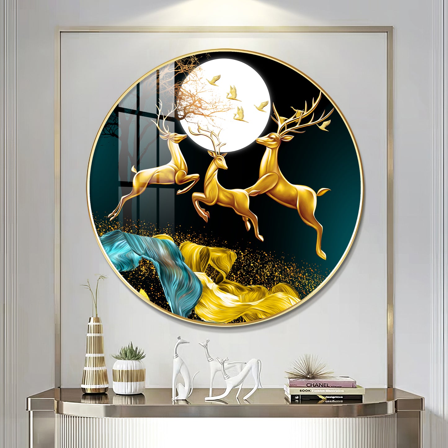 The Deer’s Ascent Premium Acrylic Round Wall Art