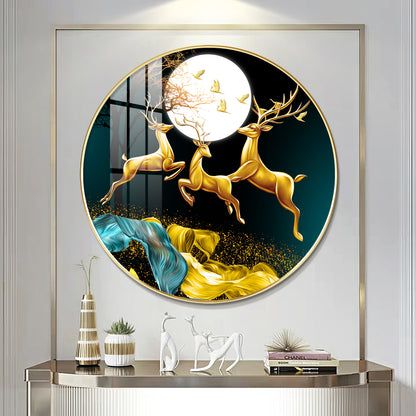 The Deer’s Ascent Premium Acrylic Round Wall Art