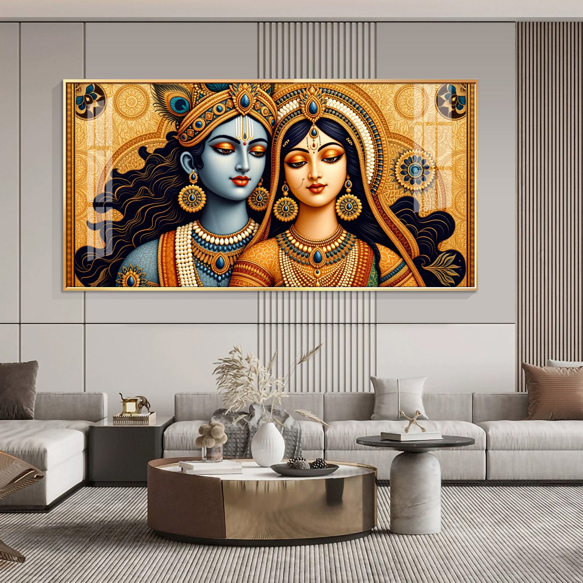 Krishna Radha Folk Art Premium Acrylic Horizontal Wall Art