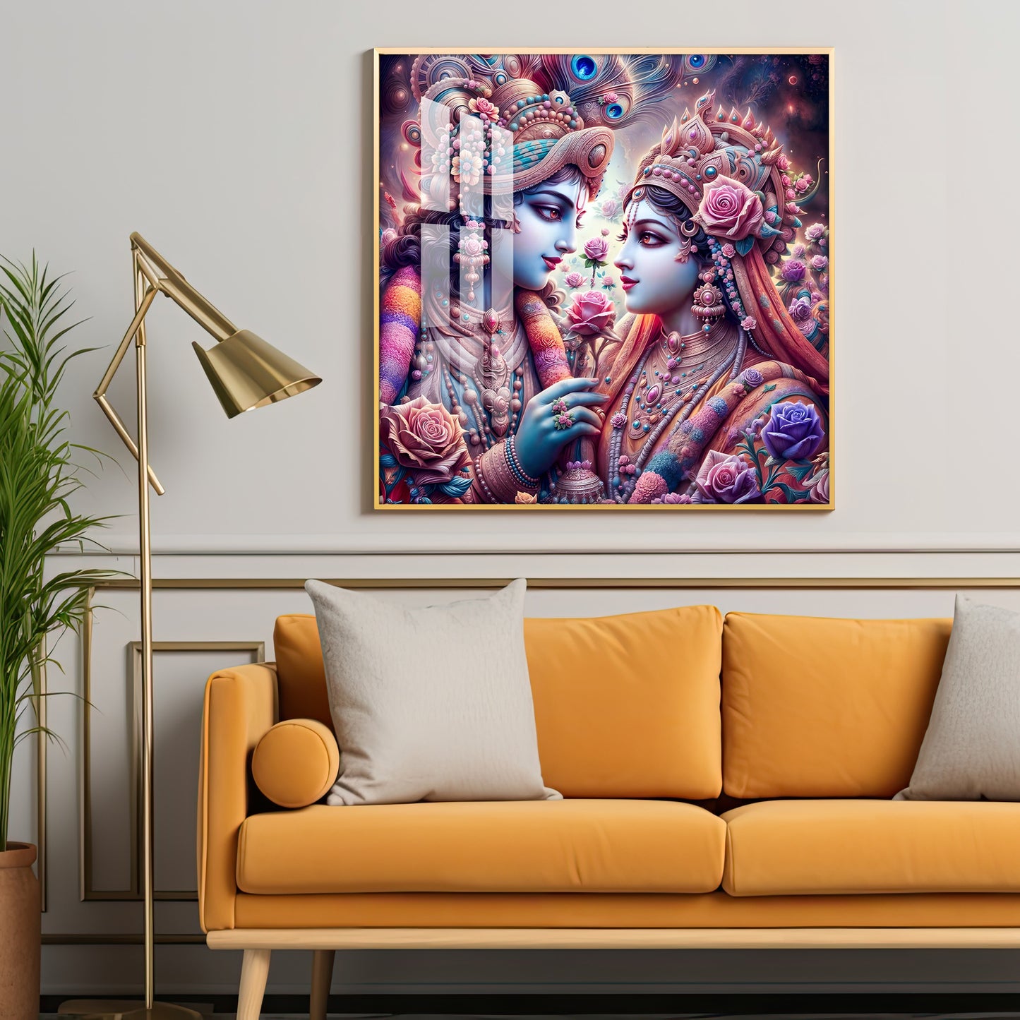 Beauty of Radha Krishna Bond Premium Acrylic Square Wall Art