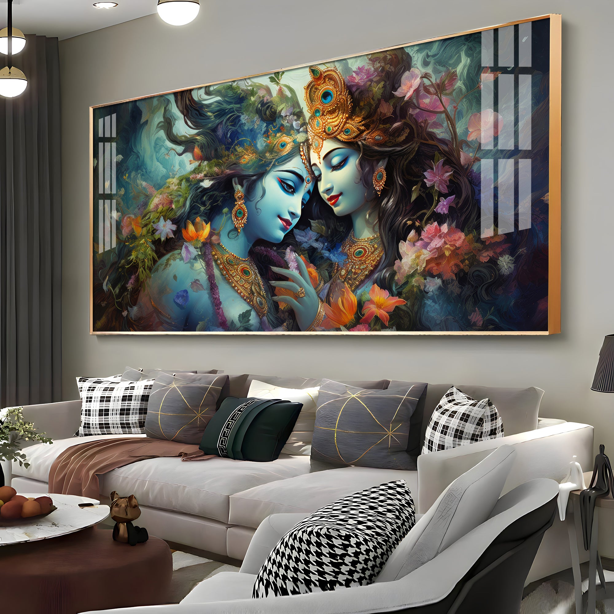 Mystical Love Of Radha Krishna Premium Acrylic Horizontal Wall Art