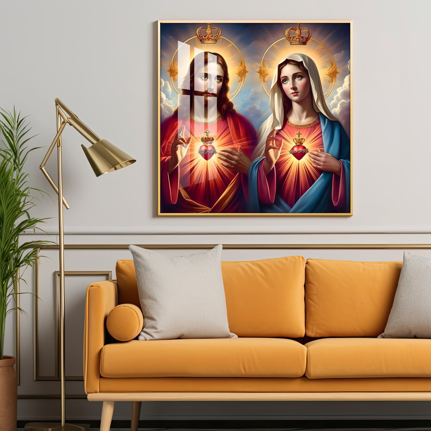 Sacred Heart of Jesus and Mary Premium Acrylic Square Wall Art