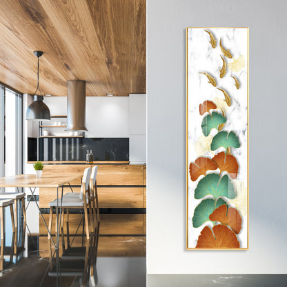 Golden Fish & Colorful Ginkgo Leaves Premium Acrylic Vertical Wall Art
