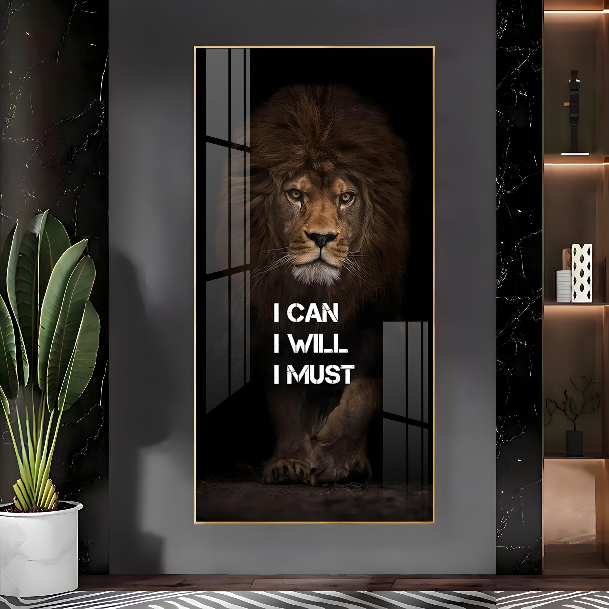 Be Like a Lion Premium Acrylic Vertical Wall Art - 30X16 inches / Gold