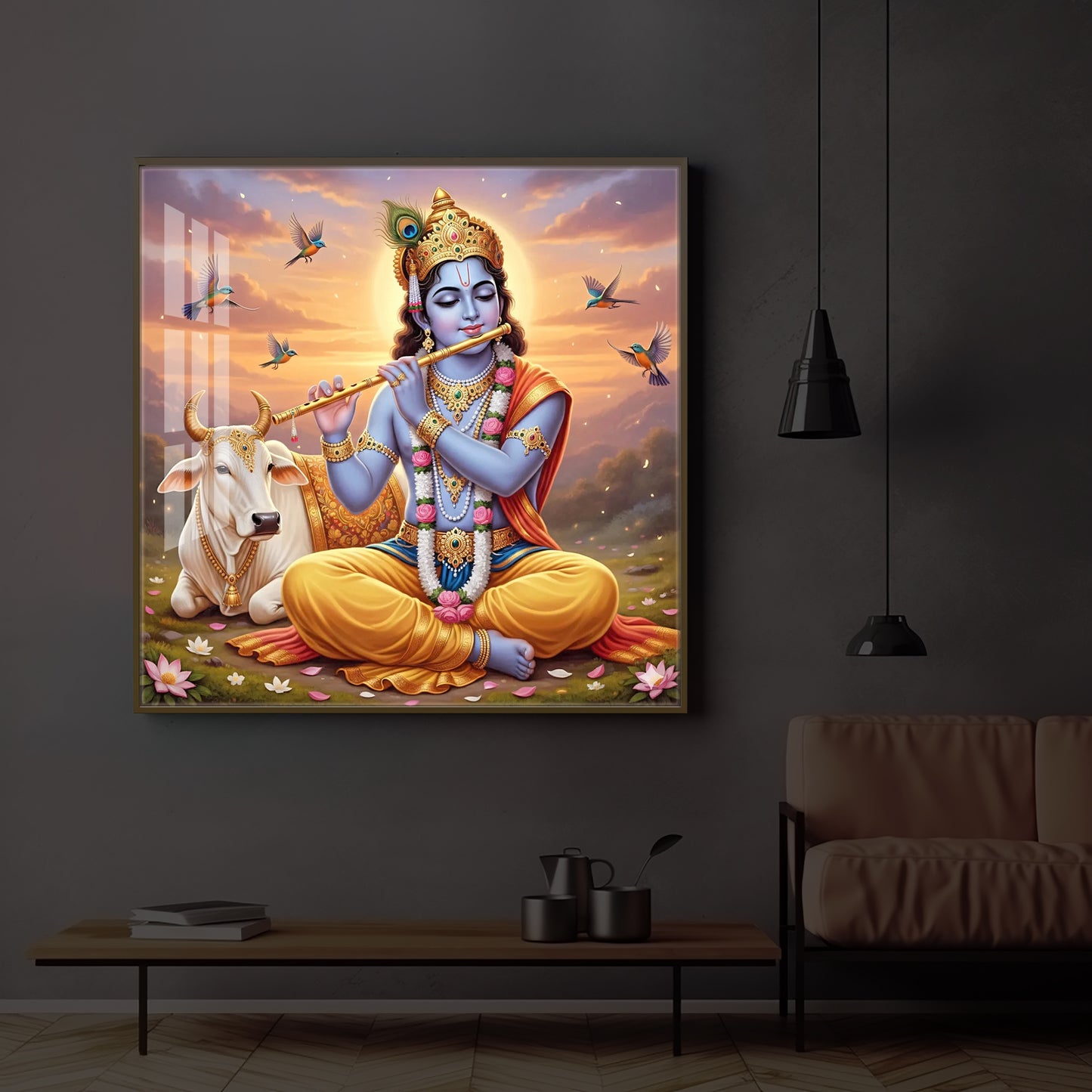 Divine Krishna Modern Luxury Backlight Square Wall Art