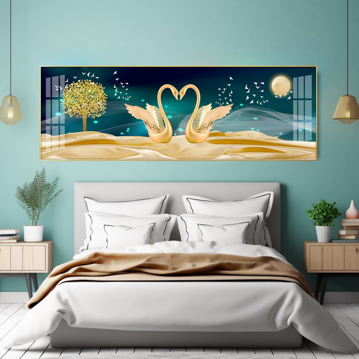 Happy Swans Premium Acrylic Horizontal Wall Art