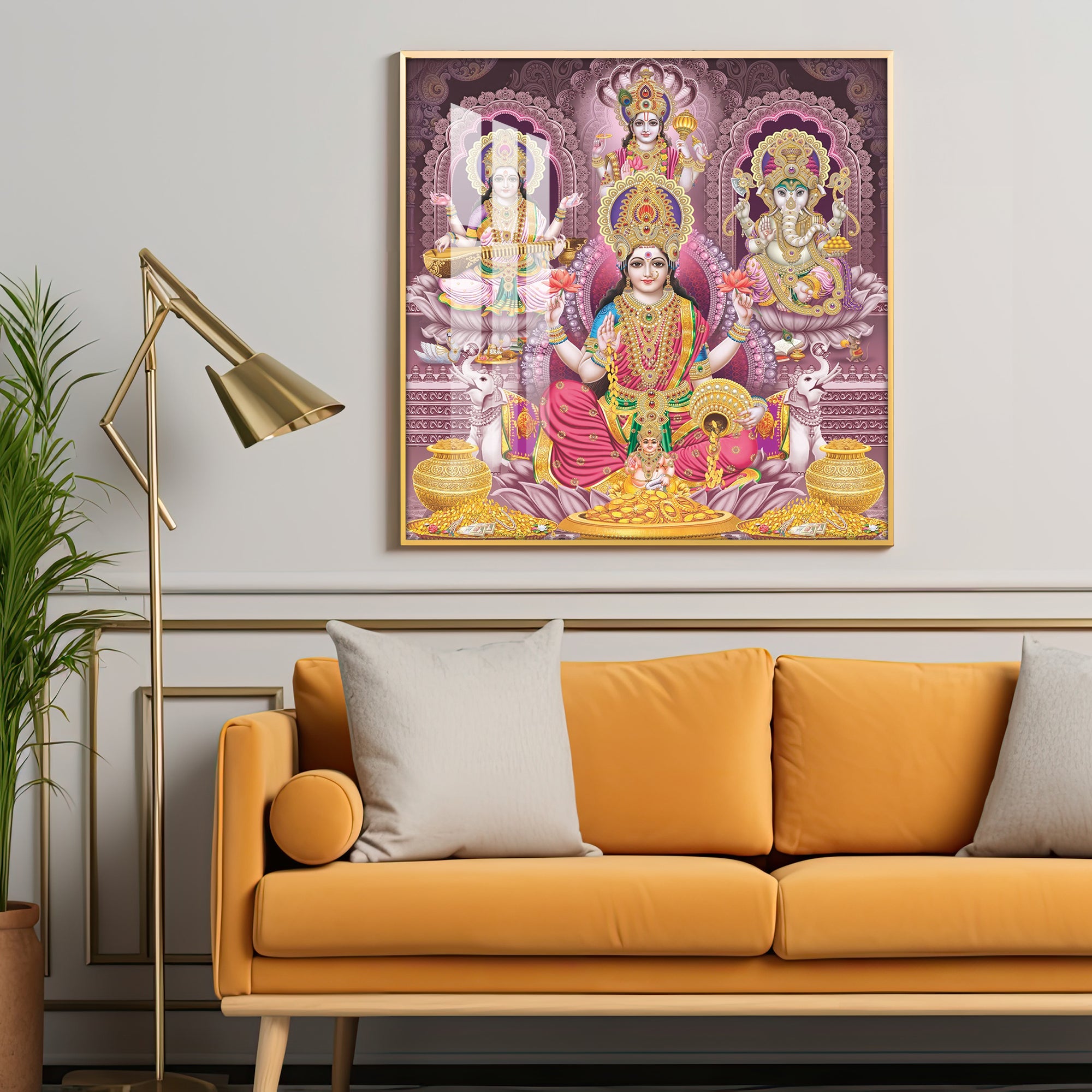 Celestial Harmony Of Deities Premium Acrylic Square Wall Art