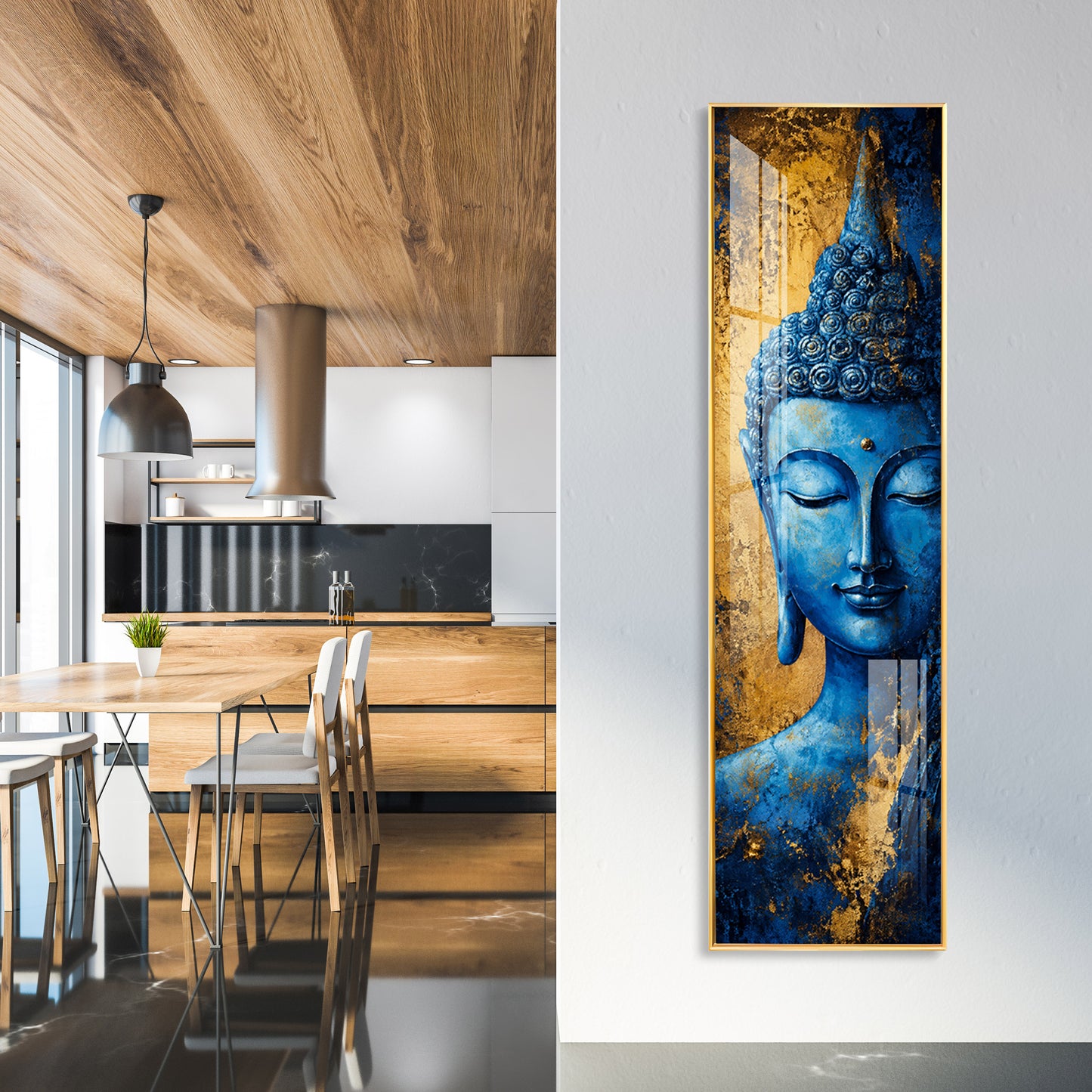 Blue and Gold Meditating Buddha Premium Acrylic Vertical Wall Art