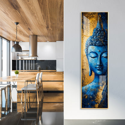 Blue and Gold Meditating Buddha Premium Acrylic Vertical Wall Art