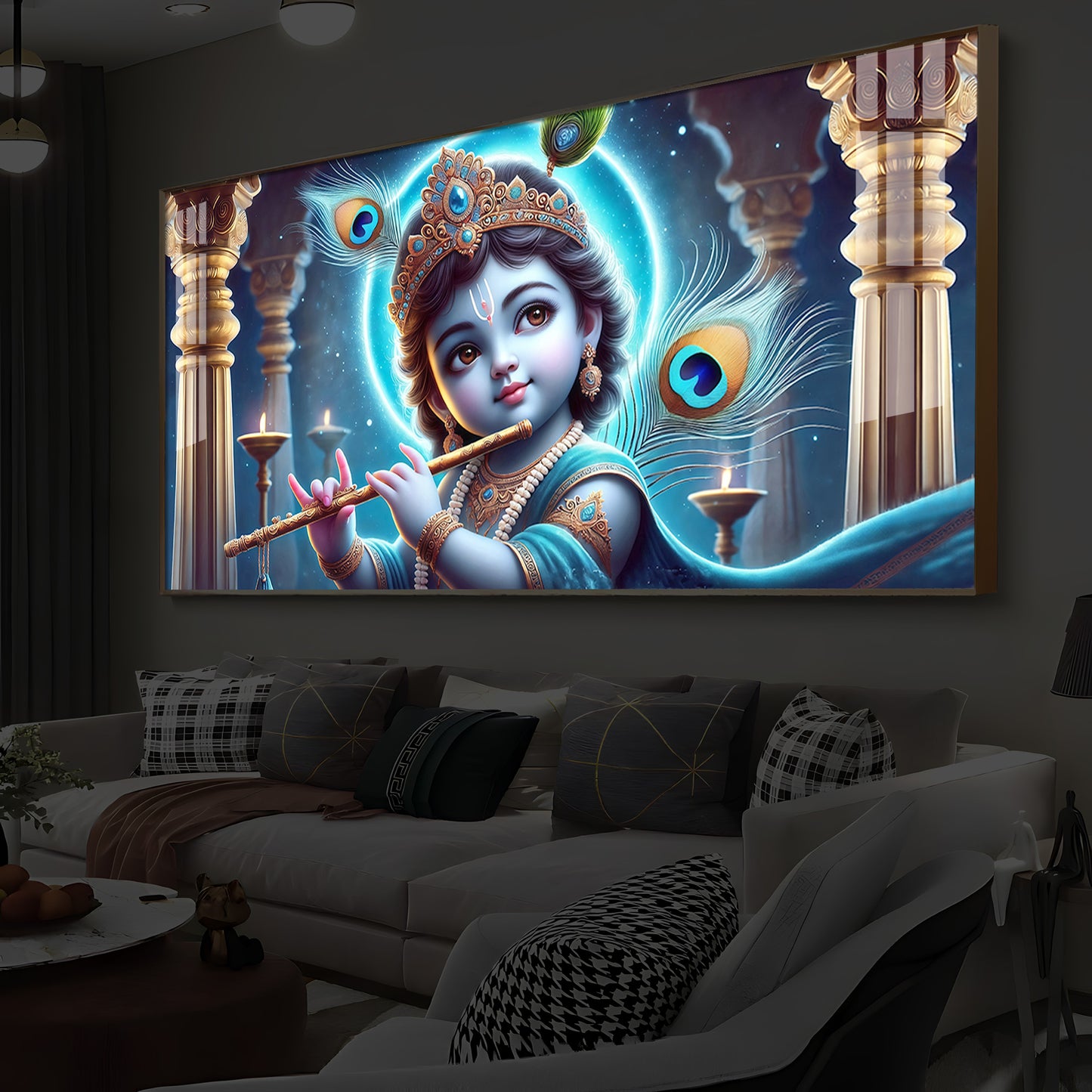 Bal Krishna Ji Modern Luxury Backlight Horizontal Wall Art