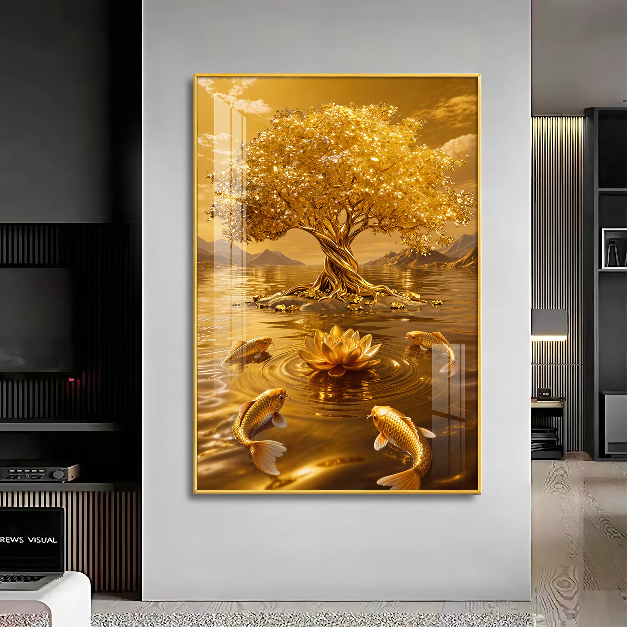 Money Tree With Koi Fish Premium Acrylic Vertical Wall Art