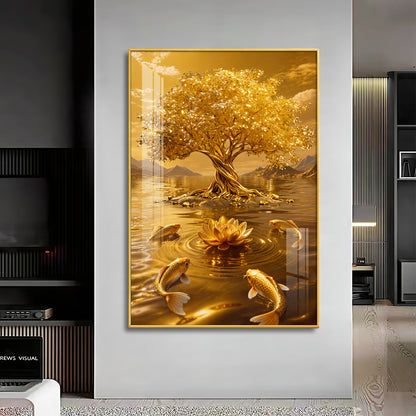 Money Tree With Koi Fish Premium Acrylic Vertical Wall Art